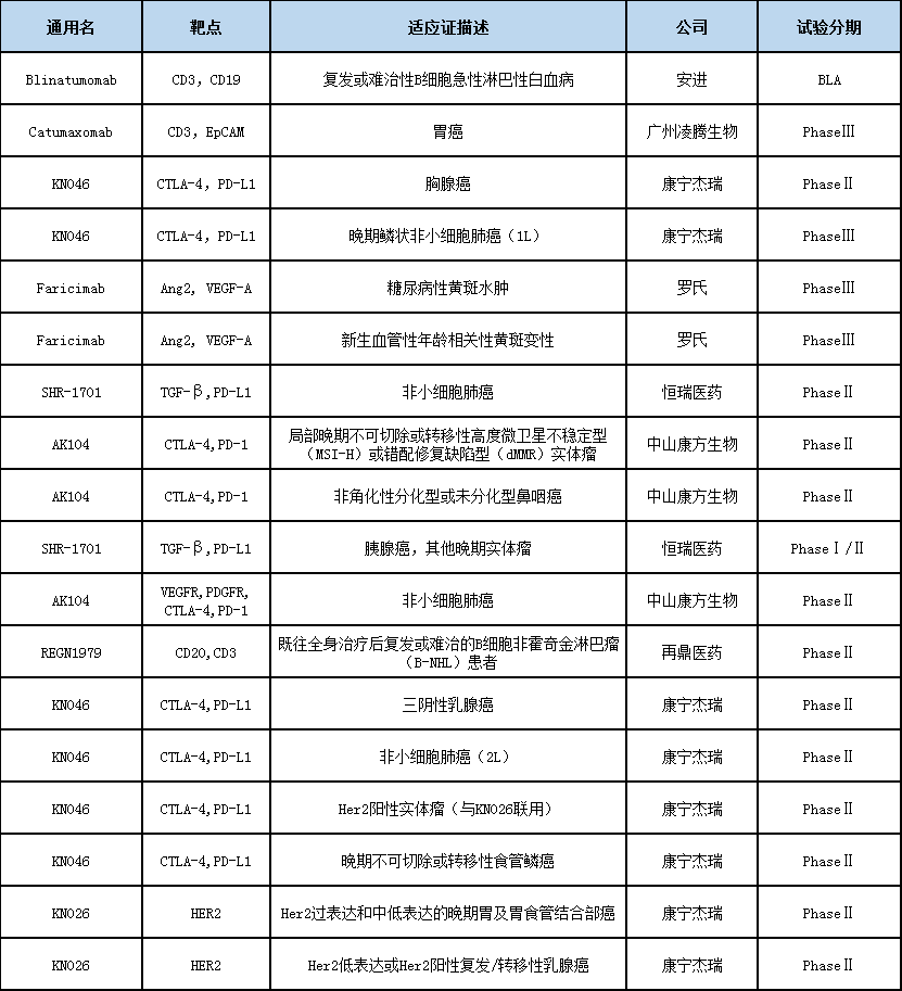 国内处于临床Ⅱ Ⅲ期的双抗药物 国内处于临床Ⅱ Ⅲ期的双抗药物